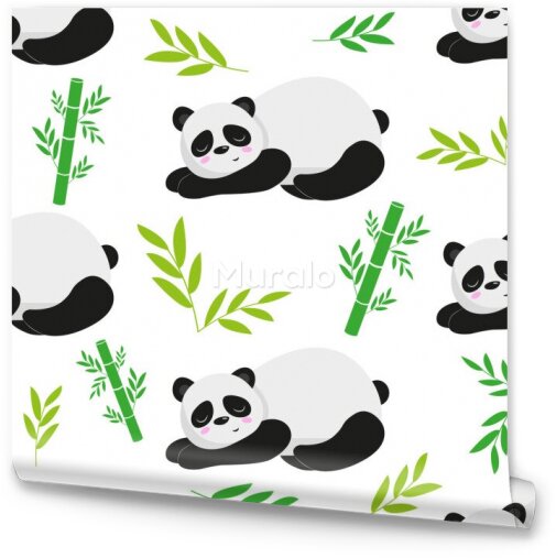 Tapeta Dla Dzieci - Śpiące Pandy Wśród Bambusów