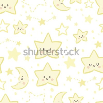 Tapeta Dla dzieci – Uśmiechnięte gwiazdki i księżyce