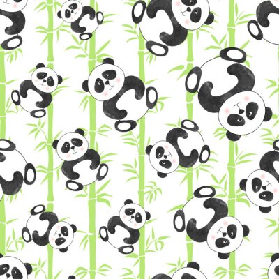 Tapeta Dla Dzieci - Uśmiechnięte Misie Panda i Bambusy
