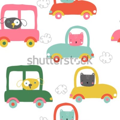 Tapeta Dla Dzieci - Zabawne Zwierzątka i Samochodziki