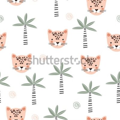 Tapeta Dla dziewczynek dzikie zwierzęta koty palmy