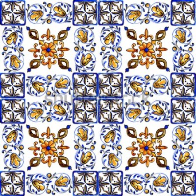 Tapeta Do jadalni, mozaika imitacja płytek kwiaty