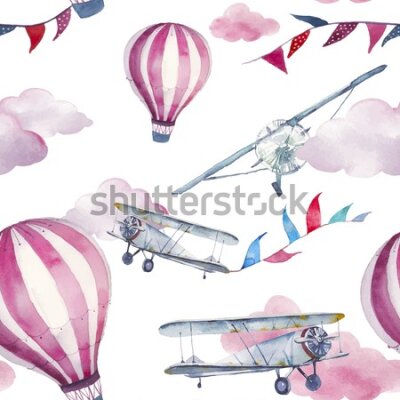 Tapeta Do pokoju dziecka, kolorowe balony samoloty