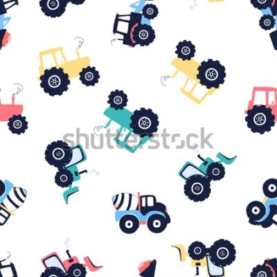 Tapeta Do pokoju dziecka pojazdy traktory koparki