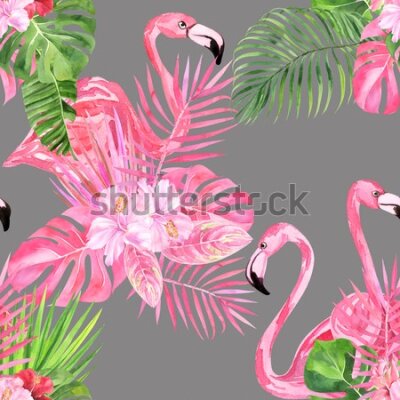 Tapeta Do salonu, flamingi, ptaki, zieleń, liście