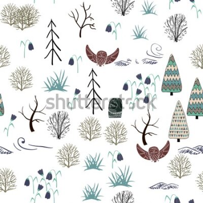 Tapeta Drzewa, rośliny, ptaki, las pokój dziecięcy