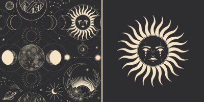 Tapeta Fazy księżyca słońce styl boho kosmos dekor