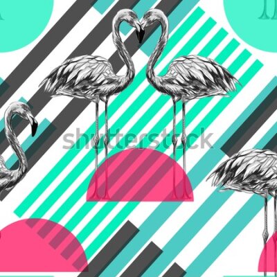Tapeta Flamingi i geometryczne wzory
