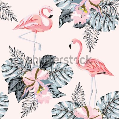 Tapeta – Flamingi i liście