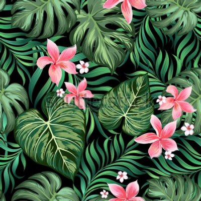 Tapeta Hawajskie kwiaty z liśćmi