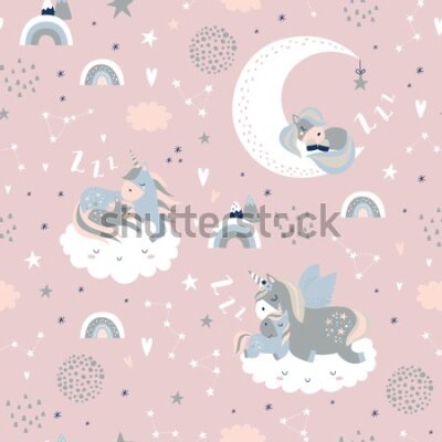 Tapeta Jednorożce śpiące na chmurkach