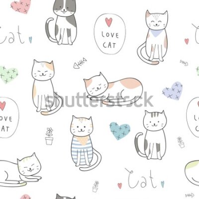 Tapeta Kolorowe kotki z napisami i serduszkami