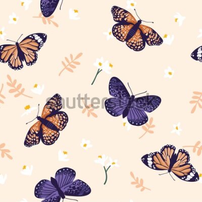 Tapeta Kolorowe motyle na beżowym tle