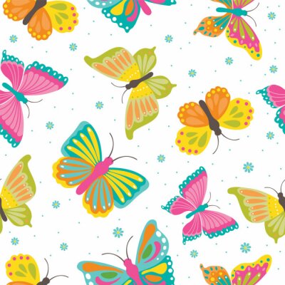 Tapeta Kolorowe motylki z kwiatami