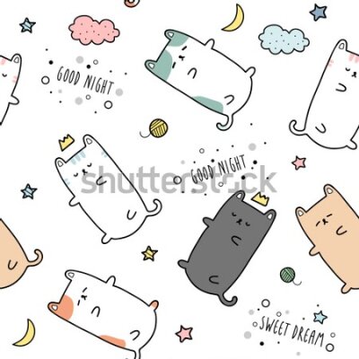 Tapeta Kolorowe śpiące kotki z napisami
