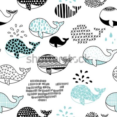 Tapeta Kolorowe wieloryby w wzorki