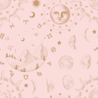 Tapeta Kosmos znaki zodiaku księżyce abstrakcja