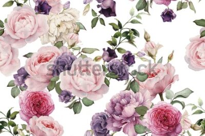 Tapeta Kwiatowy wzór z różami akwarela