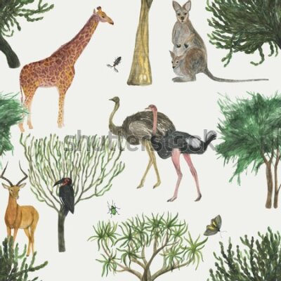 Tapeta Malowane akwarelą dzikie zwierzęta