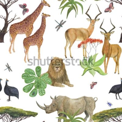 Tapeta Malowane zwierzęta sawanny