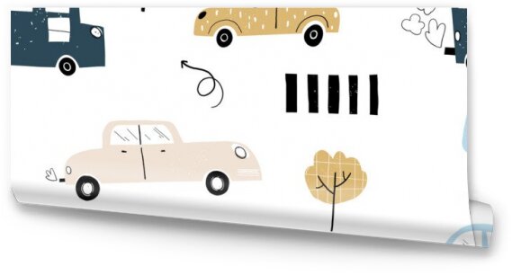 Tapeta Pastelowe samochody drzewa droga