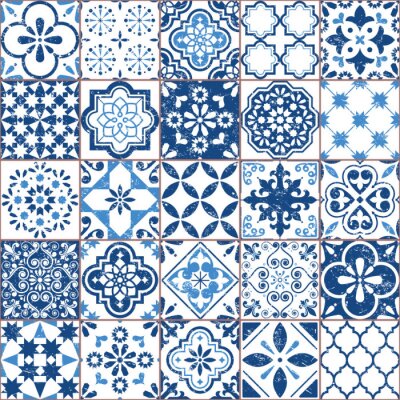 Tapeta Retro - Niebiesko - Biała Mozaika