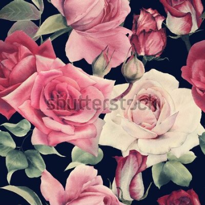 Tapeta Róże malowane akwarelą vintage