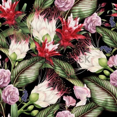 Tapeta Różnobarwne kwiaty tropikalne