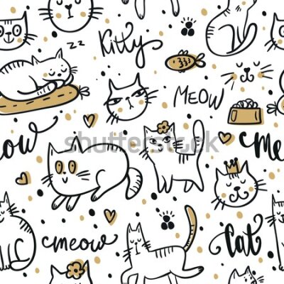 Tapeta Rysowane kotki z napisami