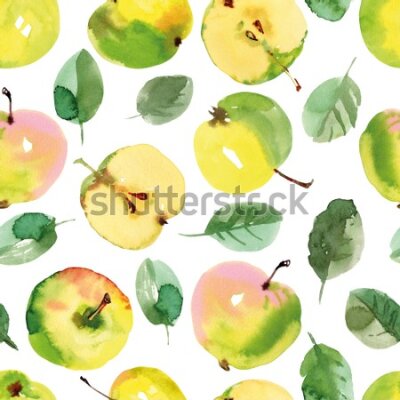 Tapeta Ścienna owoce jabłka liście zieleń, kuchnia