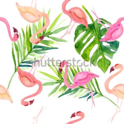 Tapeta Ścienna z flamingami, liście, do sypialni