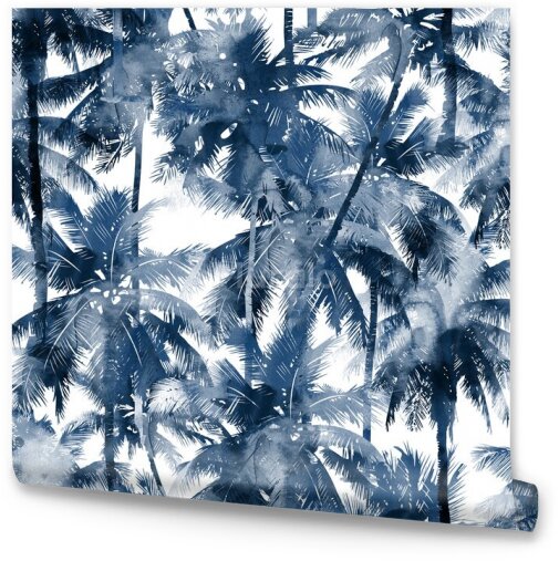 Tapeta Tropikalna - Liście Palmowe Malowane Akwarelą