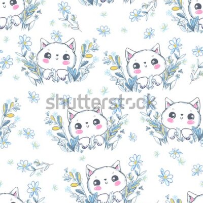 Tapeta Urocze małe kotki wśród kwiatów