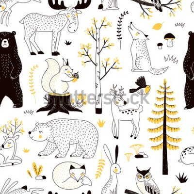 Tapeta Urocze rysowane zwierzątka leśne