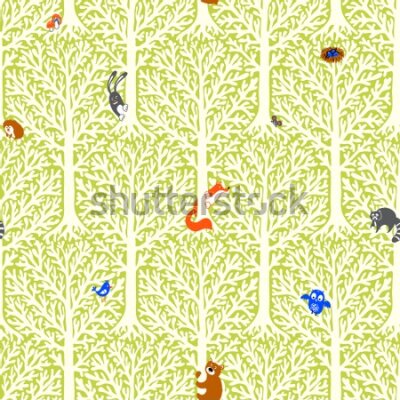 Tapeta W drzewa kolorowe zwierzęta pokój dziecięcy