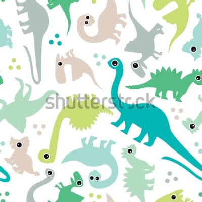 Tapeta W kolorowe dinozaury, kropki, pokój chłopca