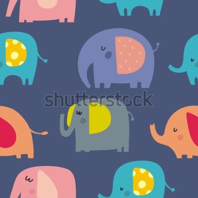 Tapeta W kolorowe słonie, zwierzęta, pokój chłopca