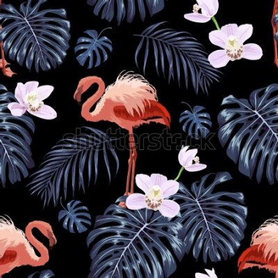 Tapeta We flamingi liście kwiaty natura, do salonu