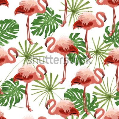 Tapeta We flamingi liście zieleń natura, sypialnia