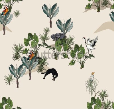 Tapeta – Zwierzęta sawanny i drzewa